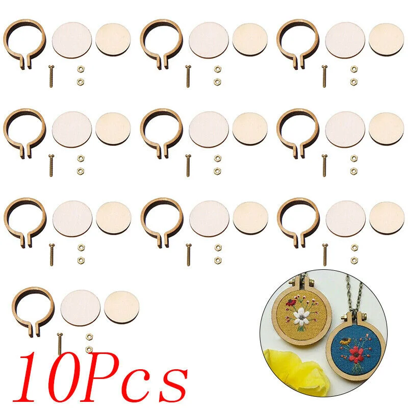 10x 20x Mini Embroidery Hoop Ring Wooden Cross Stitch Frame Handmade Pendant Crafts Embroidery Circle Sewing Kit