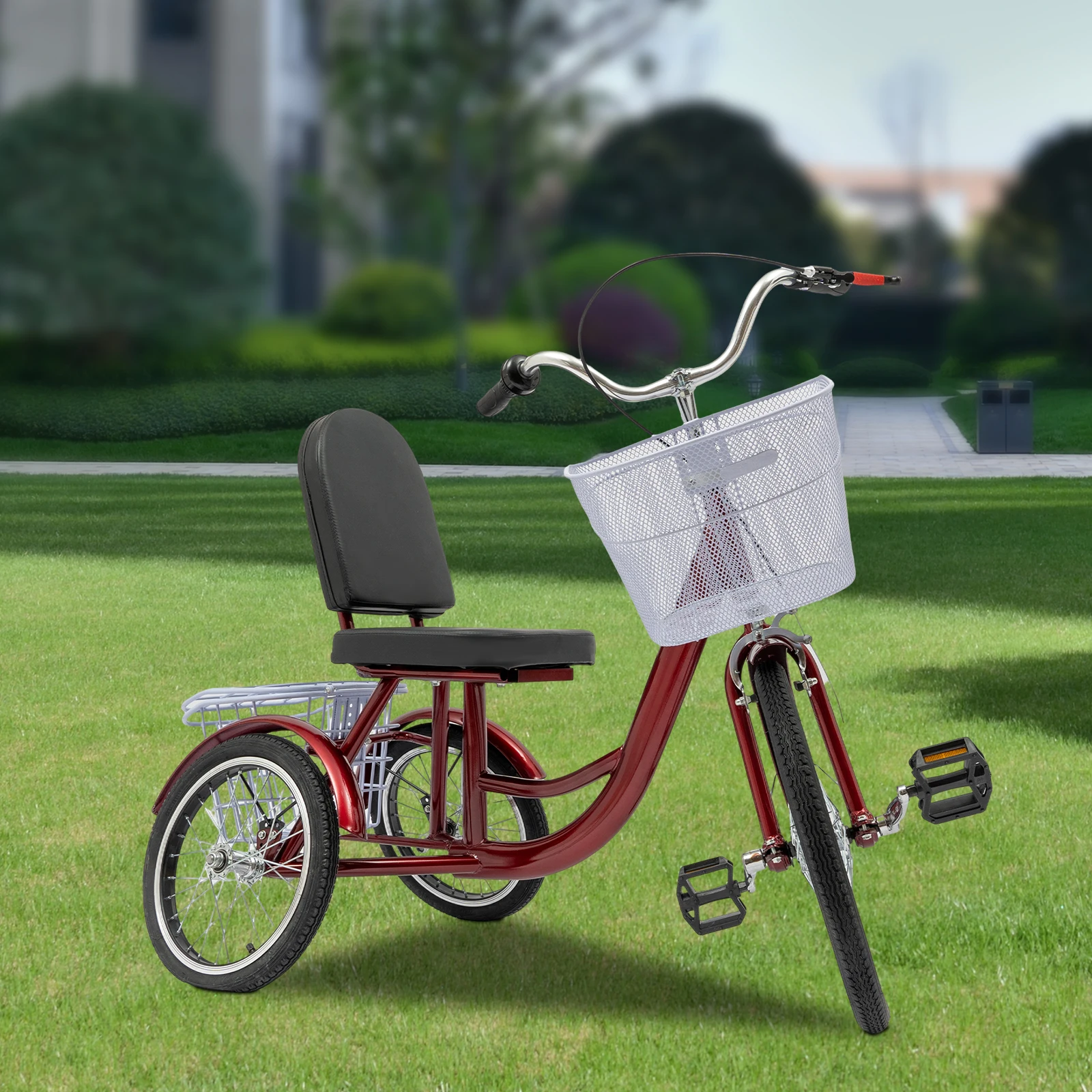 Burgundy 135x66cm Anti-Rollover Tricycle with 20in. Front Wheels and 16in. Rear Wheels for Elderly People 4.92-6.07ft