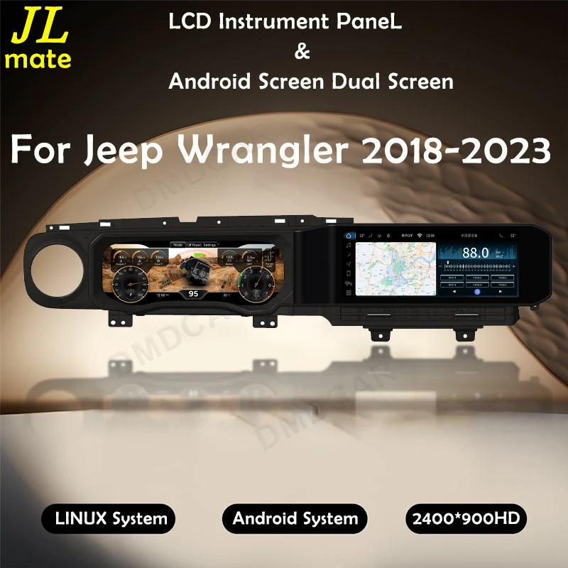 Android 13 Auto Dual Screen Car Multimedia For Jeep Wrangler 2018 - 2018 Player Radio GPS Navigation Stereo CarPlay Dashboard