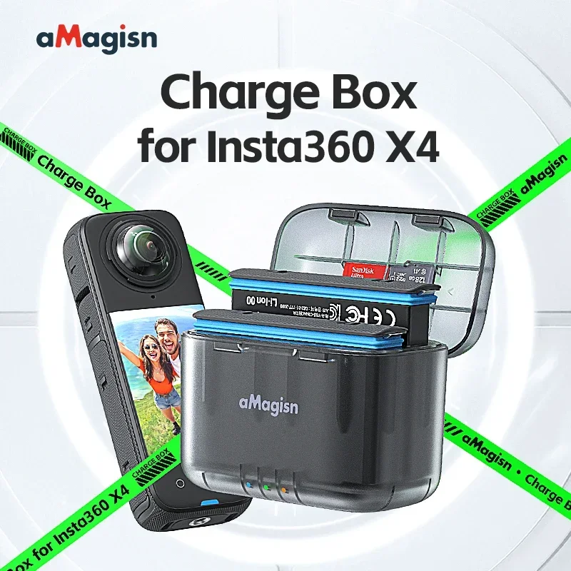 Fast Charging Magnetic Flip Cover Charger Box with Misro SD Card Slots for Insta360 X4 2-Ways Bi-directional Charger Accessories