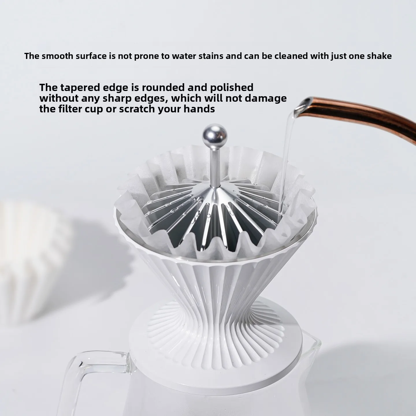 Zero plastic hand brewed coffee filter paper press can be hot water stamped metal coffee filter paper press
