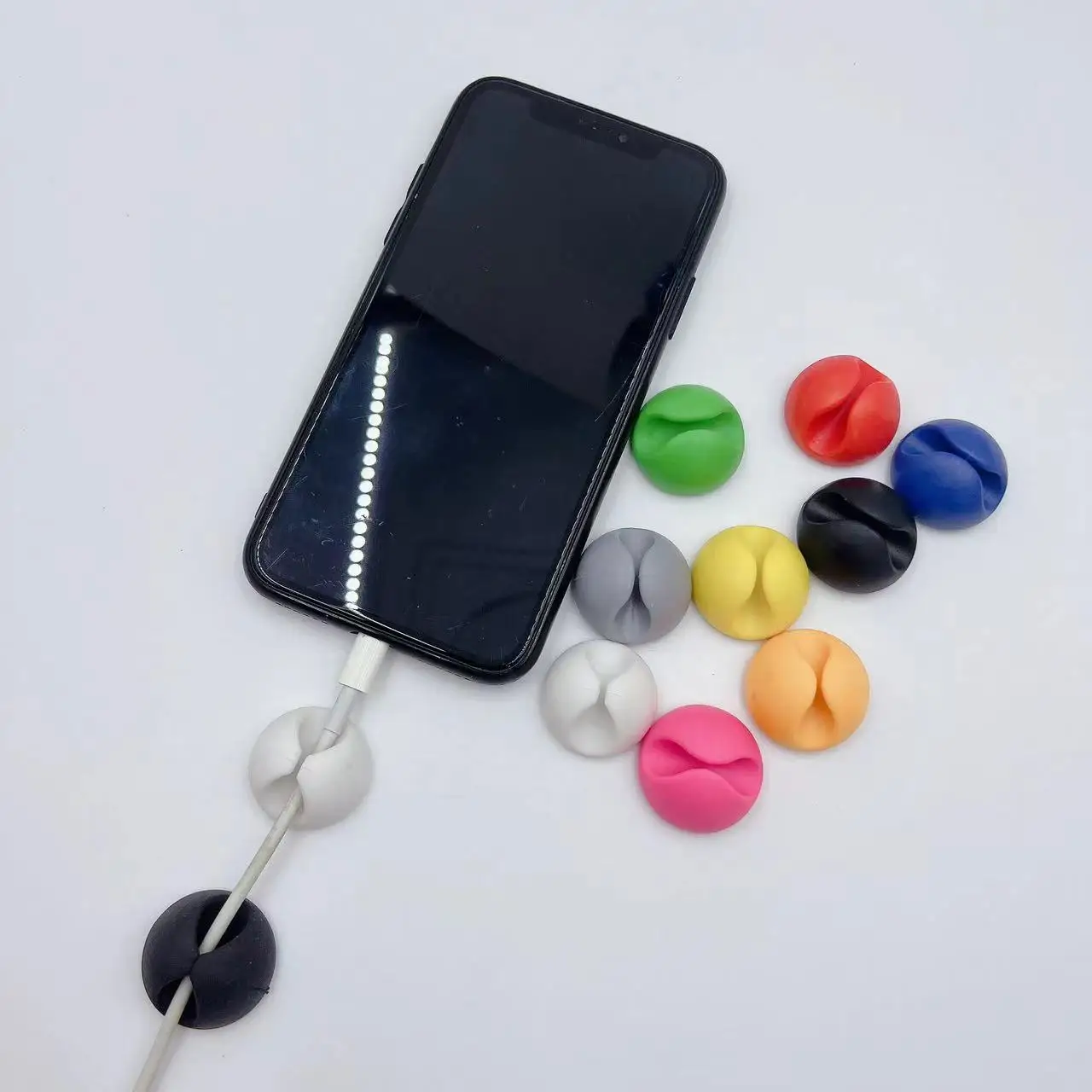 Organizador enrollador de Clip de Cable, Clips redondos para cables de cargador, gestión ordenada de escritorio, abrazadera de soporte adhesivo para cables en el hogar, oficina y coche