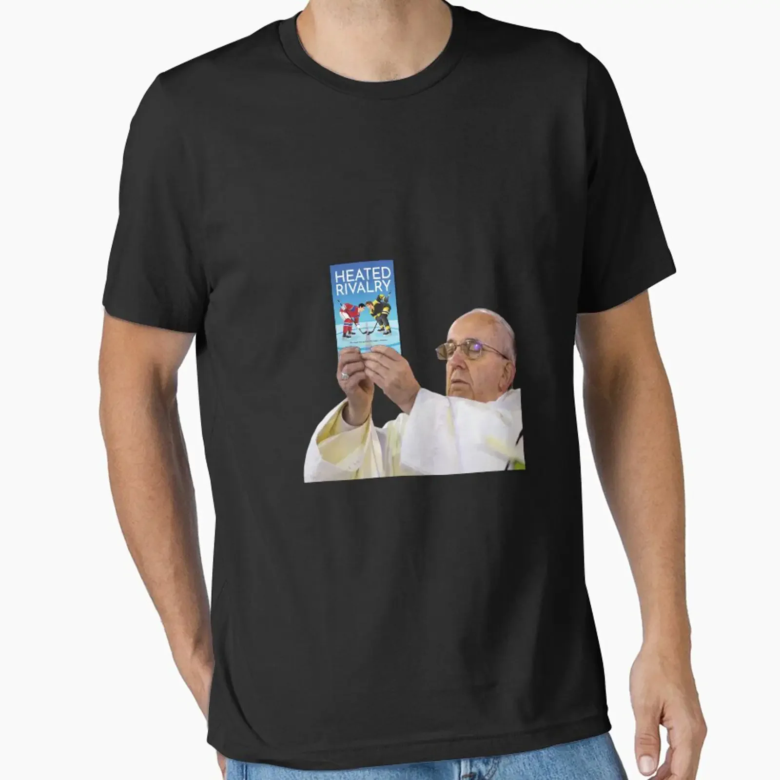 Pope Holding Heated Rivalry Booktok Essential T Shirt vintage Washed Top For Everyday Wear Stretched designer clothes graphic