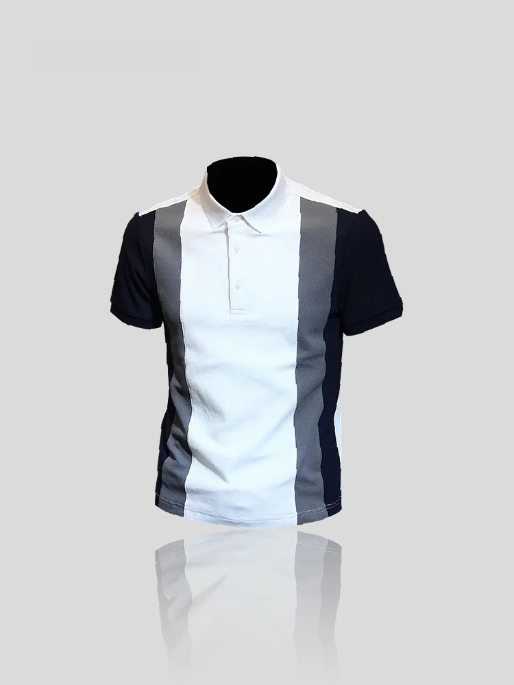 

Slim Fit Short Sleeve Shirt Youth Men's Sun Protection Fashion Urban Style Cotton T-Shirt Striped Pattern Business Casual