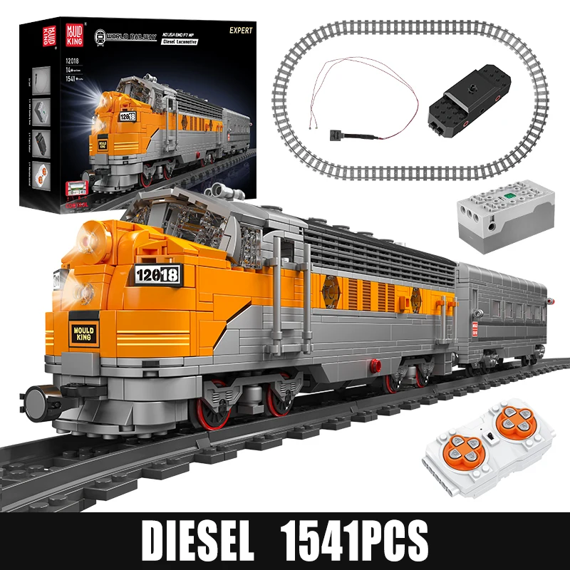 Mould King 12018 Technischer Zug-Bausatz Ferngesteuertes USA EMD F7 WP Diesel-Lokomotivmodell Kinder-Weihnachtsgeschenk Spielzeug
