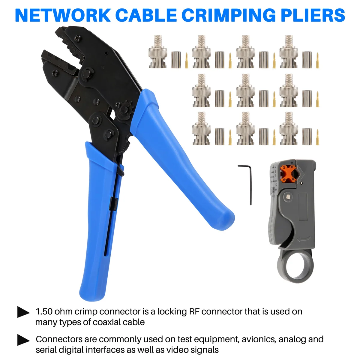 1Set Coax Rf/Bnc Crimp Tools for Rg58 / Rg59 / Rg6 with 10Pcs Bnc Plug Crimp Connector Set