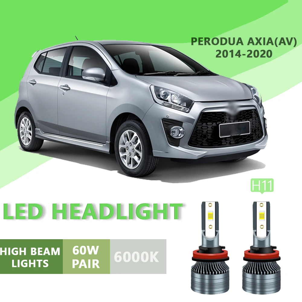 

2 шт. для Perodua Axia Advanced 2014-2020 6000k H11 сверхъяркая фара ближнего/дальнего света, лампочка для фар, лампочка для фар, белого света