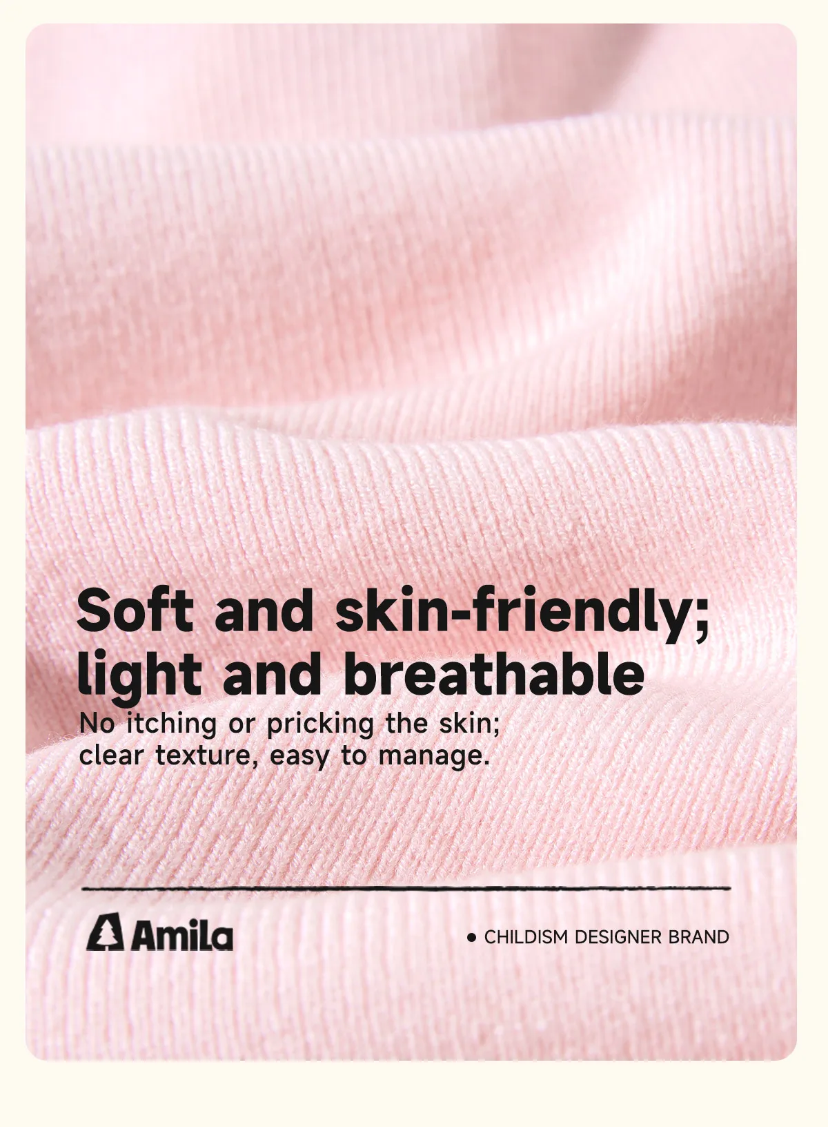 Amila Kids 2026 Winter Mädchen Strickshirt Top Grau Rosa Reisrot Schwarz Rüschen Halbhoher Kragen Weich Nicht hautverletzend – Detail 3