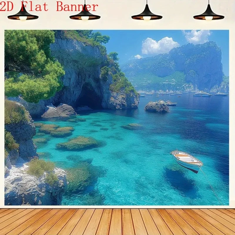 Ocean Mountains, Sky Scenery, Tapestry, Wall Decoration, Living Room, Bedroom, Room Decoration, Polyester Fiber Wall Hanging