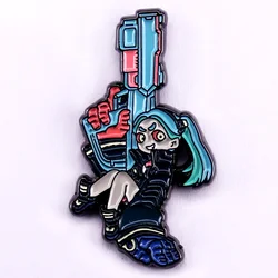 Anime Girl Rebecca Enamel Pin Cyberpunk Game Metal Brooch Otaku Gift Accessories