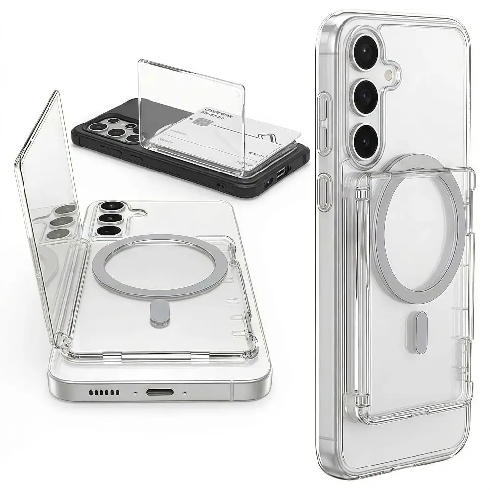 Transparent For MagSafe Card Sleeve 2 Card Slots Ultra-thin Magnetic Stand Card Holder Lightweight Detachable Wallet Phone Case