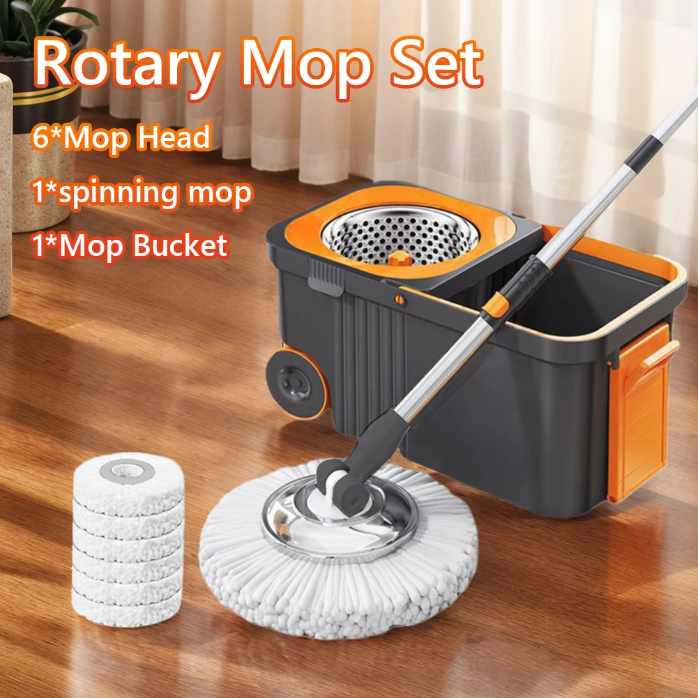 Floor Cleaner with 6 Replacement Head Refills Extended Handle Household Cleaning Automatic Spin Mop for Household Floor Cleaning