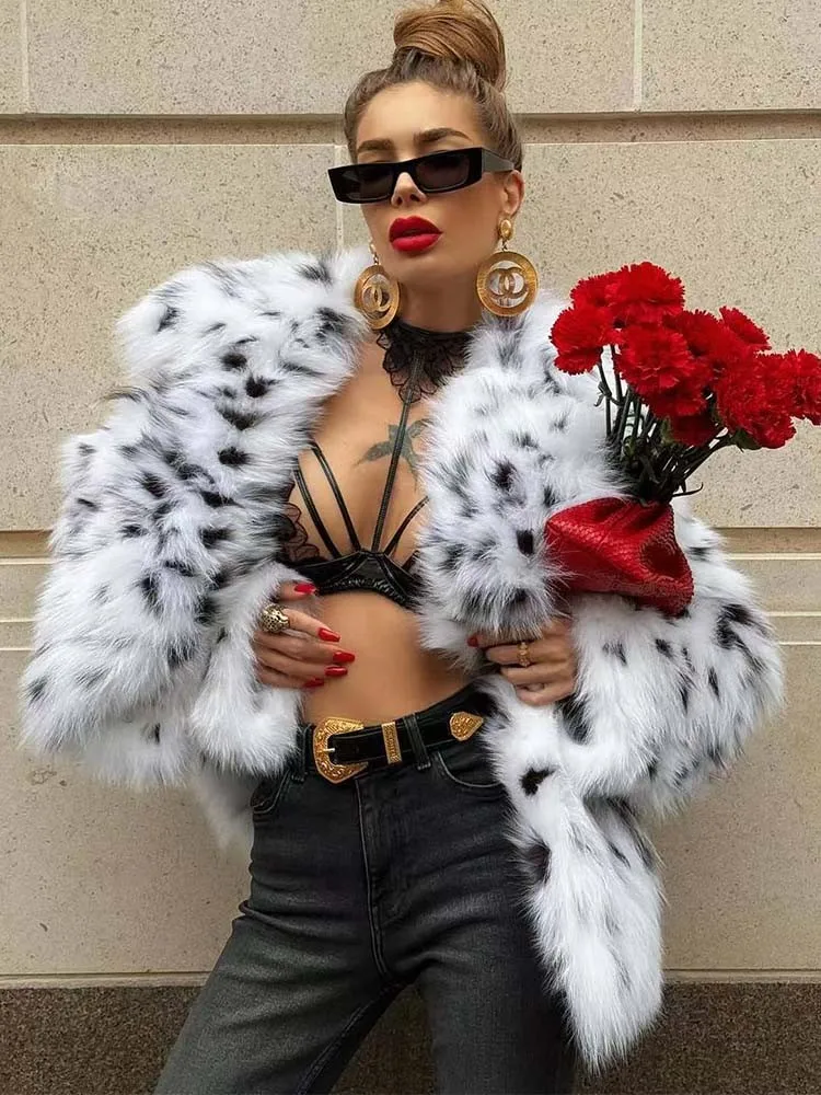 Damski płaszcz ze sztucznego futra 2025 Nowa kolekcja jesień-zima Modny gruby ciepły płaszcz z długim rękawem Zapinany na zatrzaski z przodu Damska odzież wierzchnia z kołnierzem typu lapel