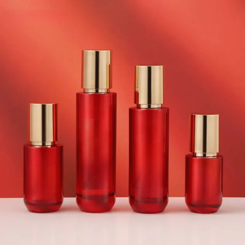 Luxury Cosmetic Essence Emulsion Cream Bottle Empty Gradient Red Glass Spray Lotion Toner Refillable Vials 40ml60ml100ml 1pcs