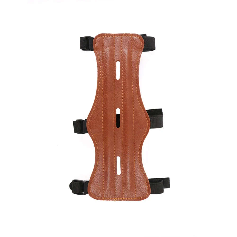 Protector de brazo de PU marrón, correa con hebilla Triple ajustable, equipo de protección para práctica de caza recurvo