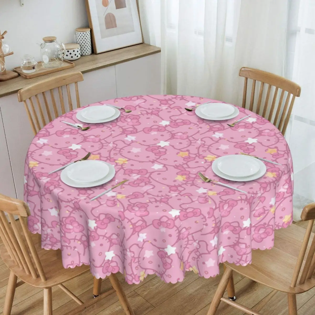 

Customized Round Fitted Sanrio Kitty Hello Kitty Table Cloth Waterproof Tablecloth 60 inch Table Cover for Kitchen Dinning