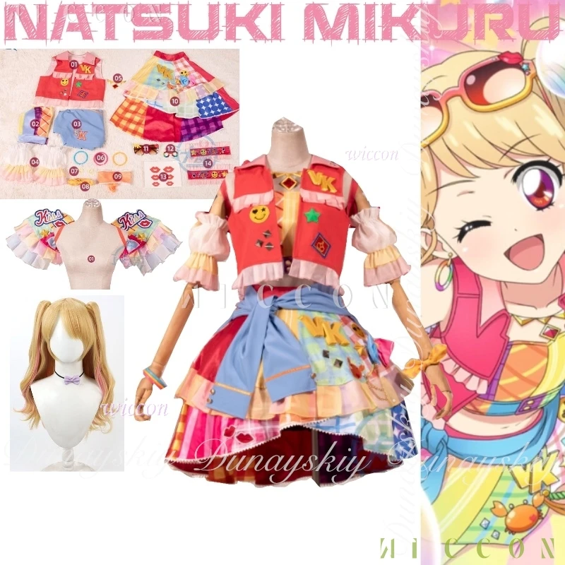 

Halloween Aikatsu! Anime Natsuki Mikuru Cosplay A School Idol Mixed Pink Khaki wig disfraz Singing Clothe Cosplay Costume Set