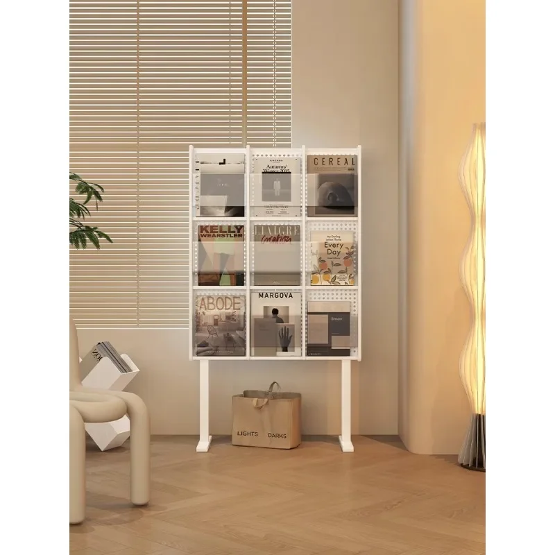 Cream wind bookshelf, floor-to-ceiling reading, medieval multi-layer documents, books, newspapers, cave boards, magazine racks