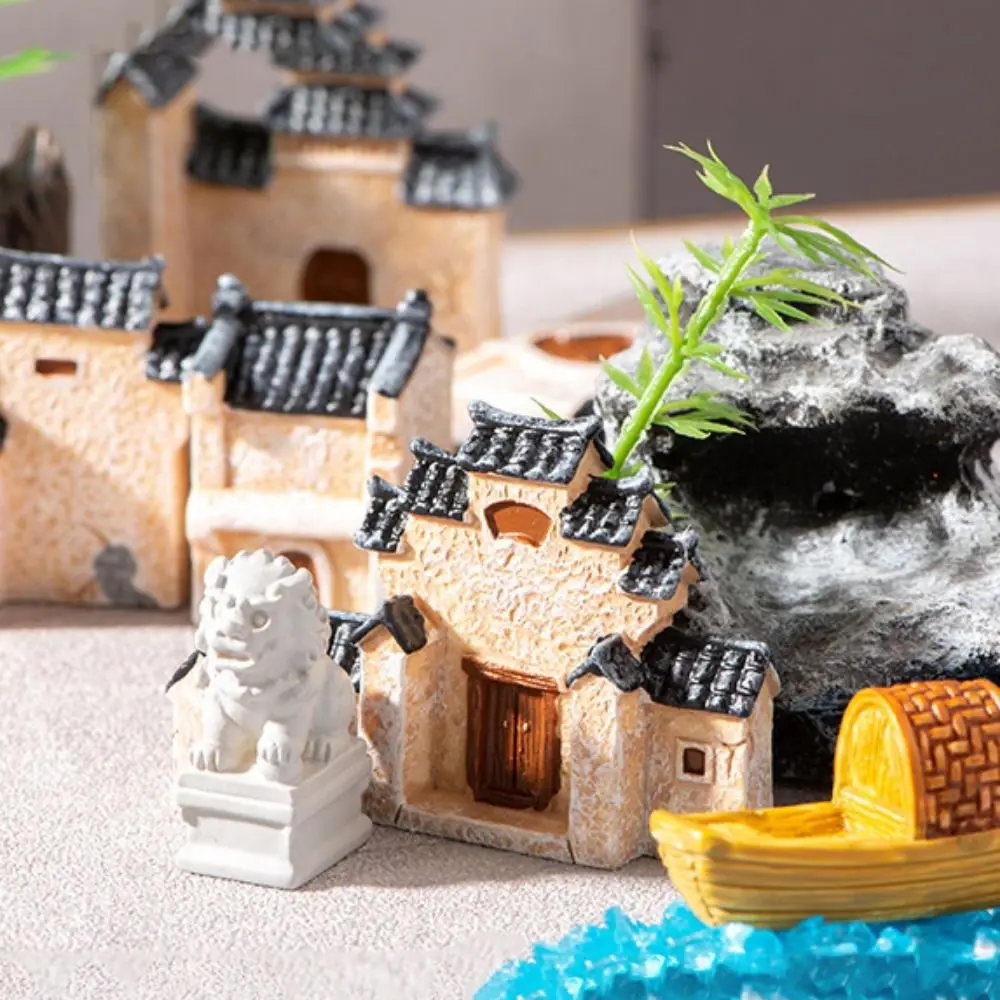 Decorative Mini Resin House Retor Resin Mini Old City Gate Chinese Style Bonsai Landscaping Home Desk