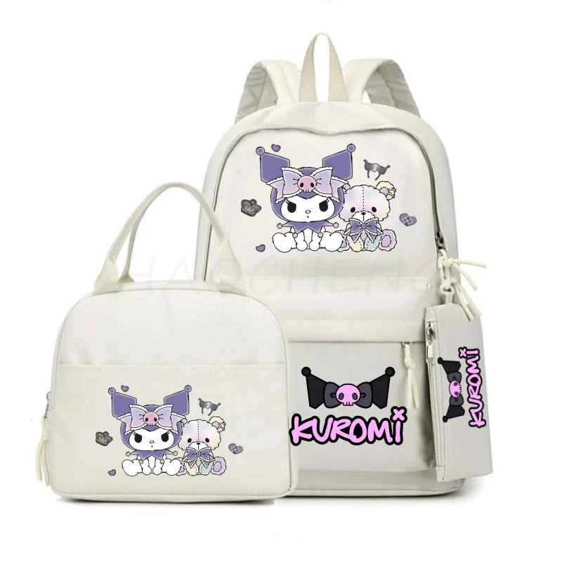 Kuromi Melody-mochila para adolescentes, niño y niña, mochila escolar de Anime para el almuerzo, estuche para lápices, 3 unidades por juego
