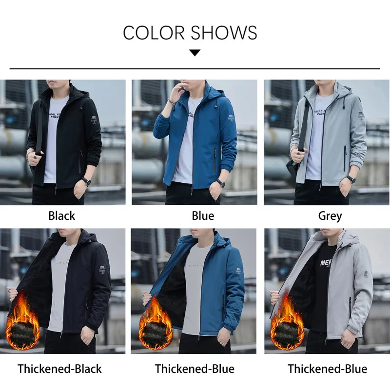 TFETTERS Brand Korean Fashion Jacket Coat Autumn Solid Color Hooded Coats Men 2024 Plush and Thickened Winter Jacket Men Clothes