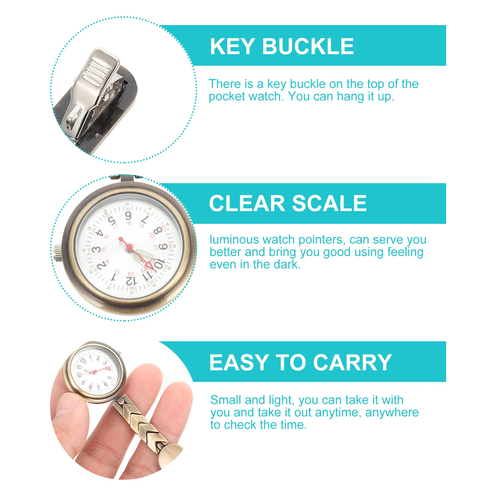 1Pcs Nurse Pocket Watch Clip-on Fob Watch for Women Nursing Students Portable Hanging Timepiece Fine Workmanship Excellent