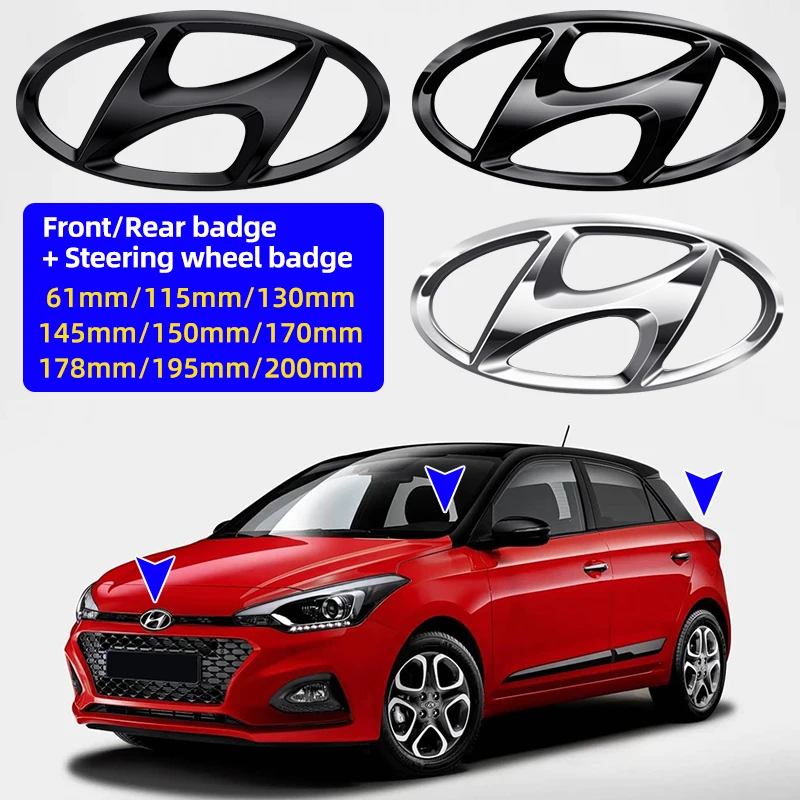 61 مللي متر 115 مللي متر 130 مللي متر 145 مللي متر 150 مللي متر 170 مللي متر 178 مللي متر 195 مللي متر 200 مللي متر سيارة الخلفية التمهيد شارة الجبهة هود جذع شعار لشركة هيونداي IX35 I20 I30