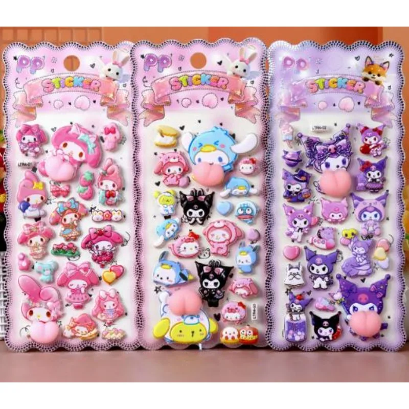 新しい柔らかくて可愛いお尻をつまむとストレス解消できるステッカー、子供向けのサンリオのクマとウサギのデコレーションステッカー