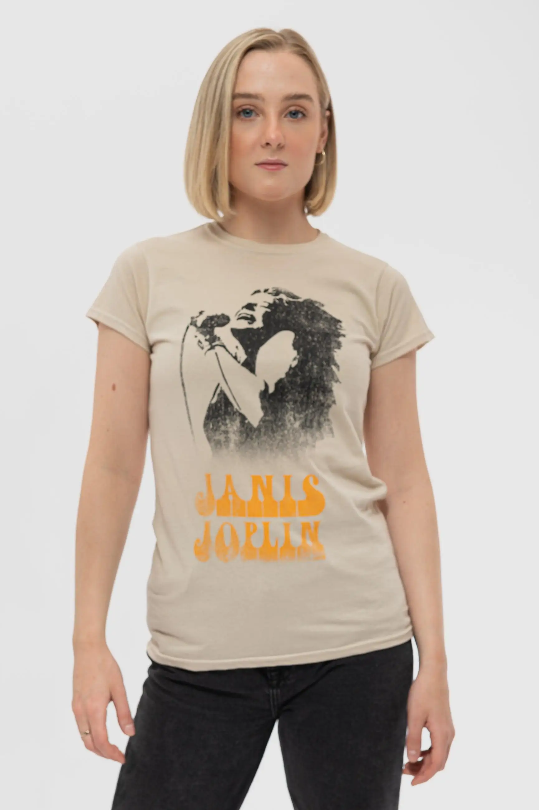 Janis Joplin Working The Mic Skinny T Shirt