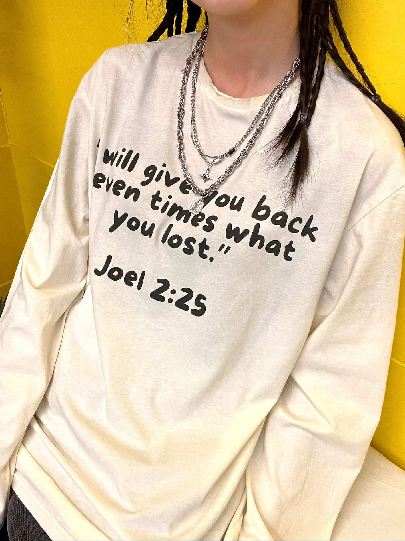 

Wang Youbing Studio Retro Worn Long T-Shirt Cotton Polyester Spring 2025 Women's Fashion Simple Vintage Double Loss Compensation
