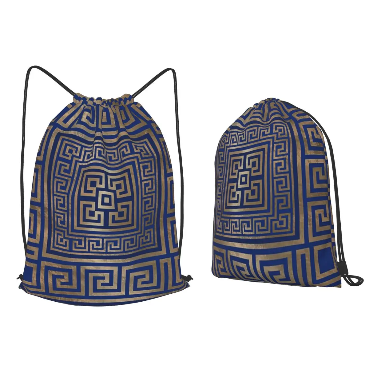 Greek Keys Ornate Floral Baroque Gold Backpacks Fashion Drawstring Bags Sundries Bag Book Bags for Travel School