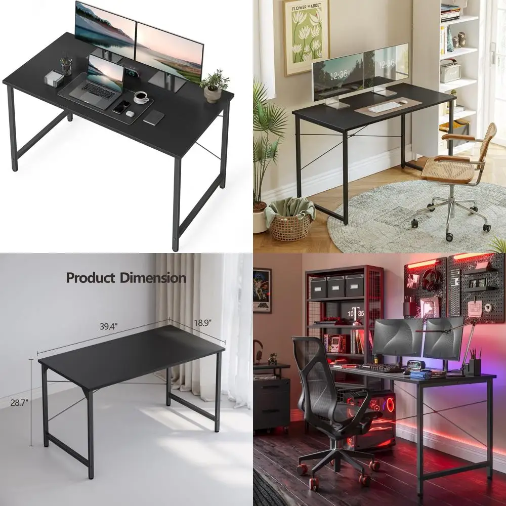 

Computer Desk 40" Study Writing Table or Home Oice, ern Simple Style PC Desk, Black Metal e, ern Black