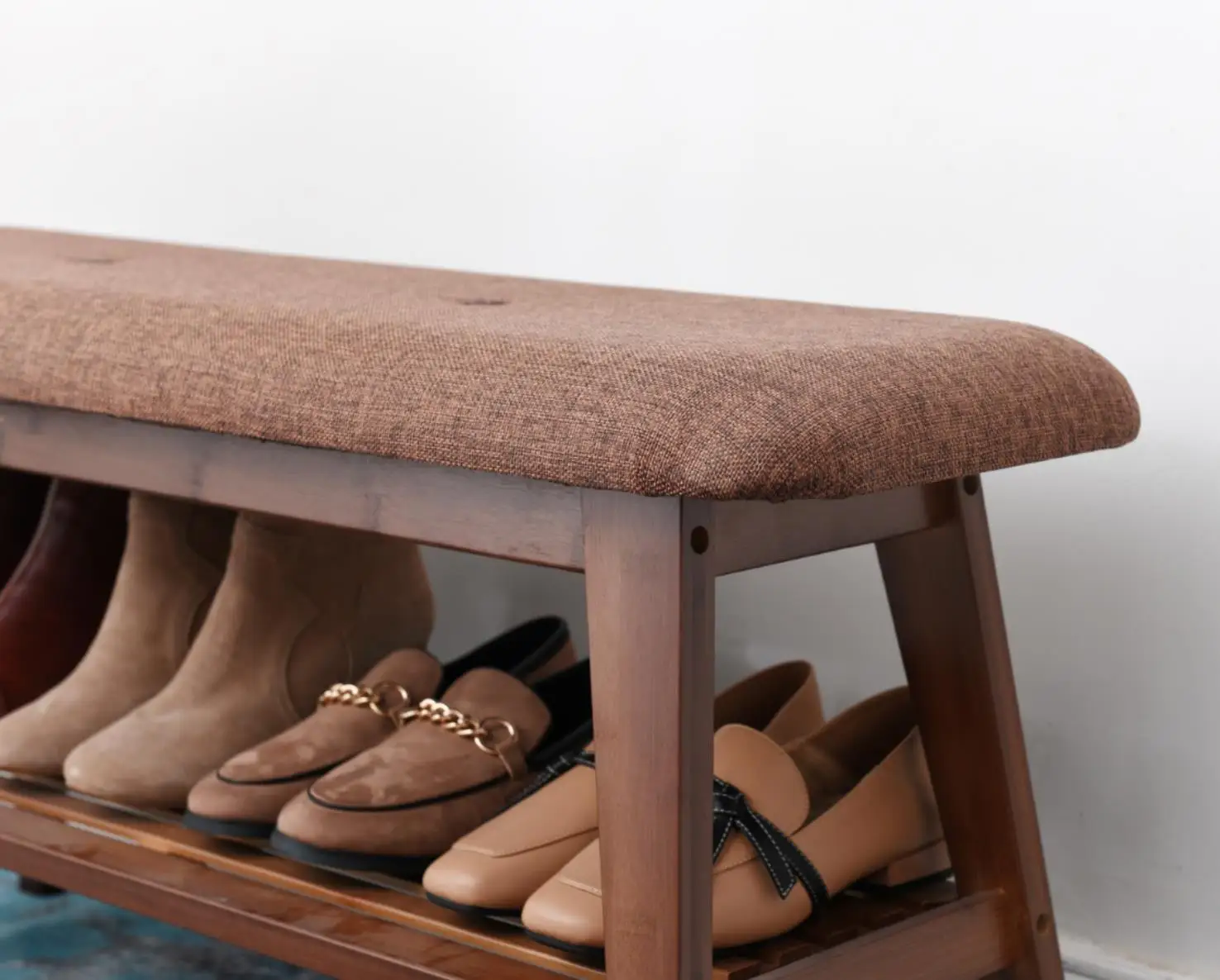 uj- Changing Stool Bamboo Shoe Rack Bench Storage Benches Entryway Shoe Cabinet Hallway Bedroom Shoes