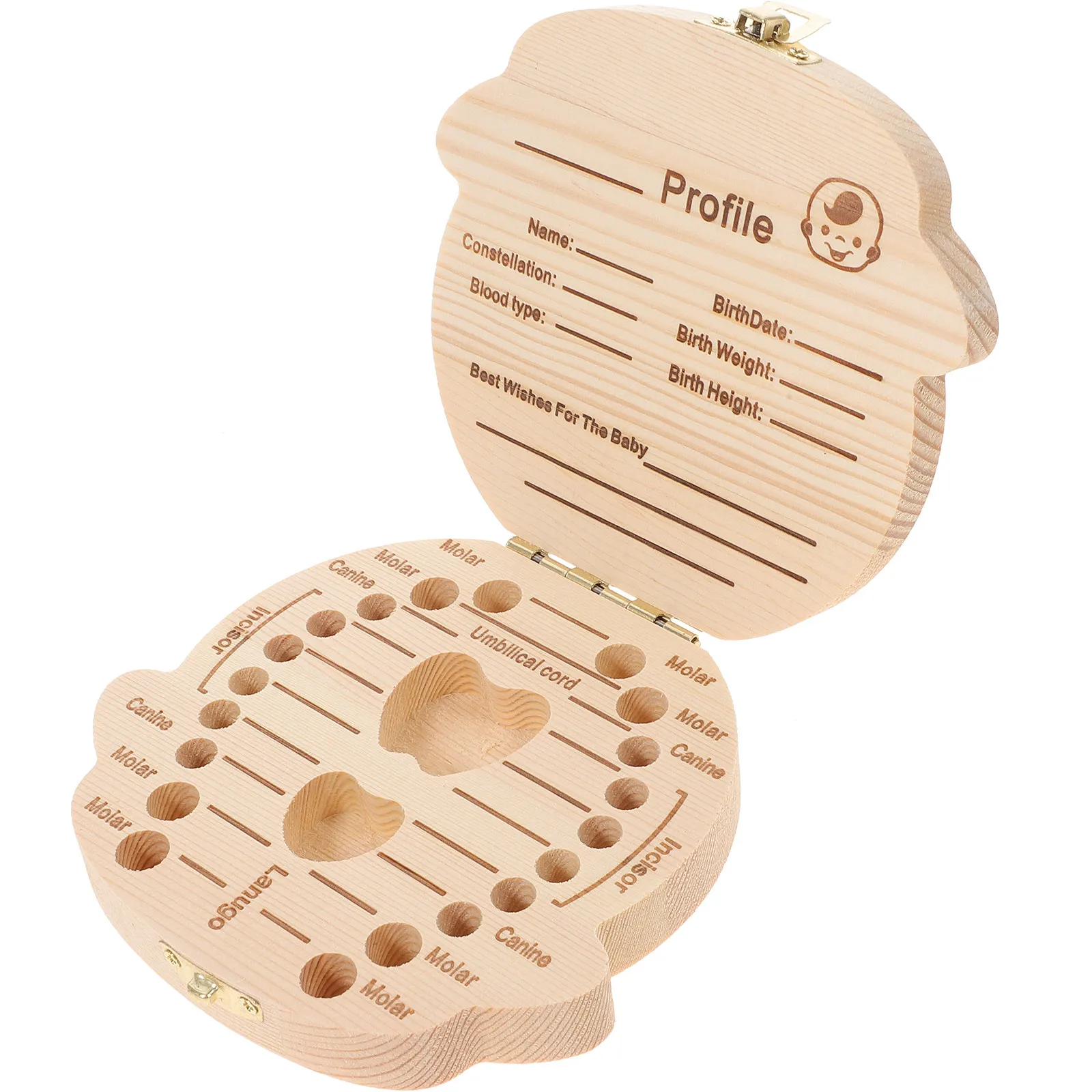 Baby First Tooth Box Natural Wood Keepsake Container for Lost Teeth Cartoon Baby Boy Design Easy Carry Commemorative Growth