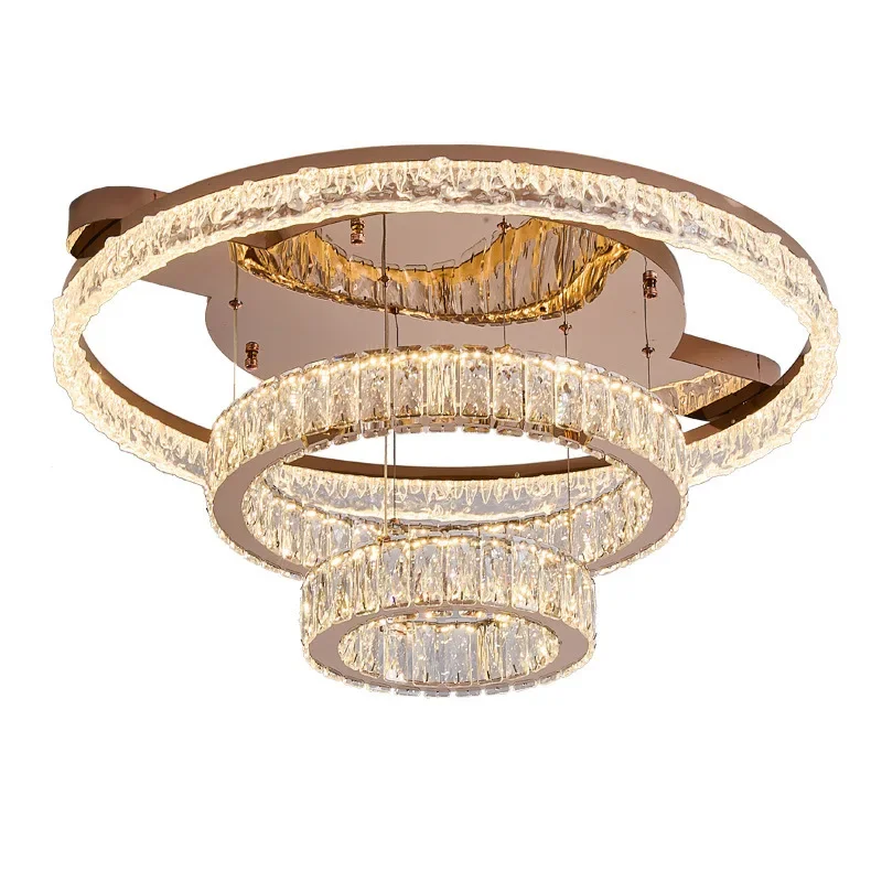 豪華な雰囲気のルームシーリングランプ 丸型クリスタル デュプレックスヴィラ ライトラグジュアリーダイニング マスターベッドルーム リビングルーム