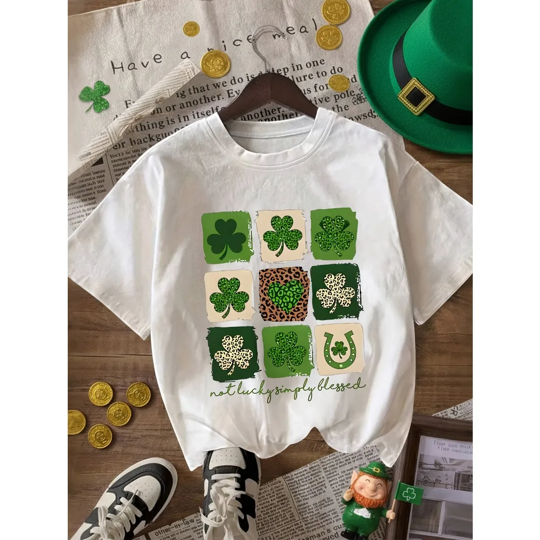 Children's T-shirt Loose Comfortable Soft Skin Friendly Lightweight Simple Cute Lucky Clover Print Top