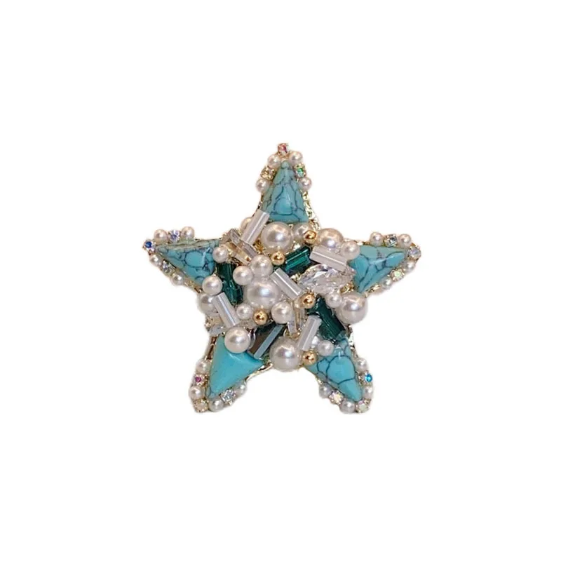 

Бирюзовая брошь с морской звездой и жемчугом, женская ретро-корсаж, легкие роскошные нишевые высококачественные средневековые аксессуары