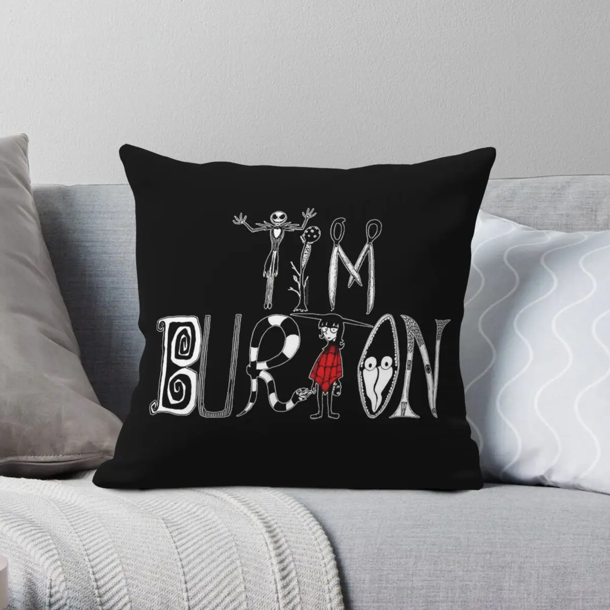 

Tim Burton Alphabet Square Pillowcase Polyester Linen Velvet Printed Zip Decor Bed Cushion Cover