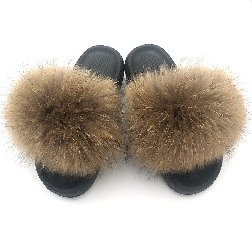 

Fur Slides For Women Fluffy House Slippers Flip Flops Women Shoes Wholesale Big Size 44 45 Luxury Real Fox Fur Platform Slippers