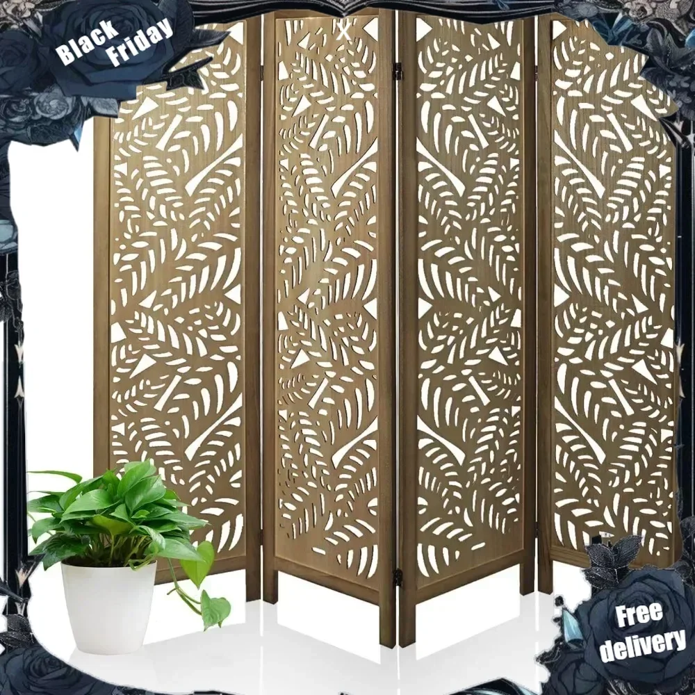 Cutout Room Divider,Wood Room Dividers and Folding Privacy Screens,Foldable Natural Wooden Lightweight Room Partition