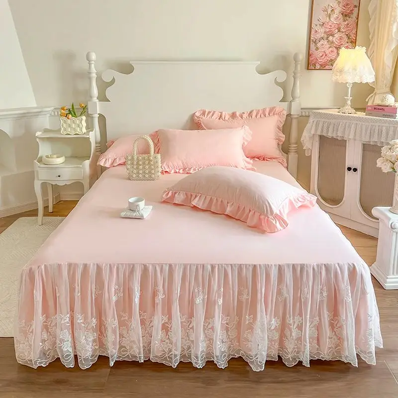 Solid Color Bed Skirt Ruffles Bedspread Home Soft Mattress Protector Skirt Style Bed Linen falda de cama (Pillowcase Need Order)