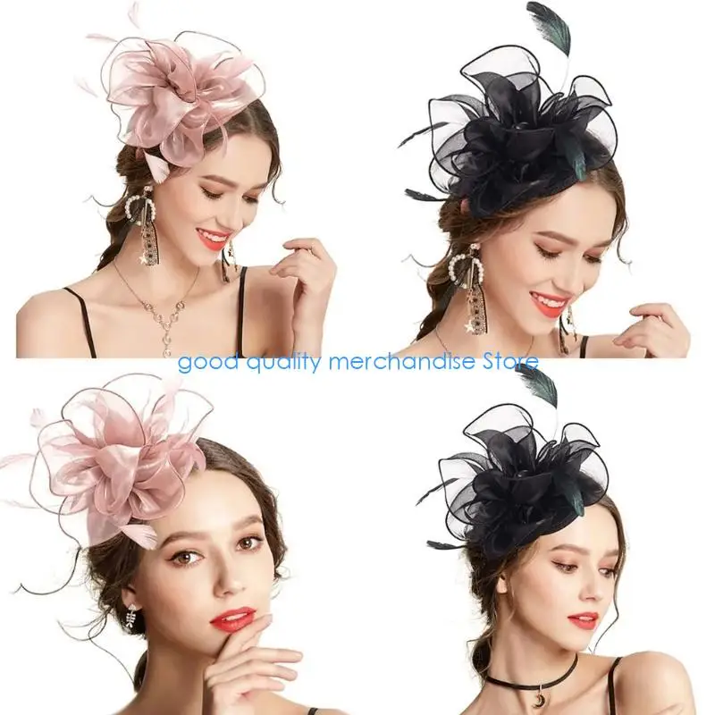 Y5JD Nữ Fascinator Băng Đô Tiệc Trà Băng Đô Lông Fascinator Băng Đô