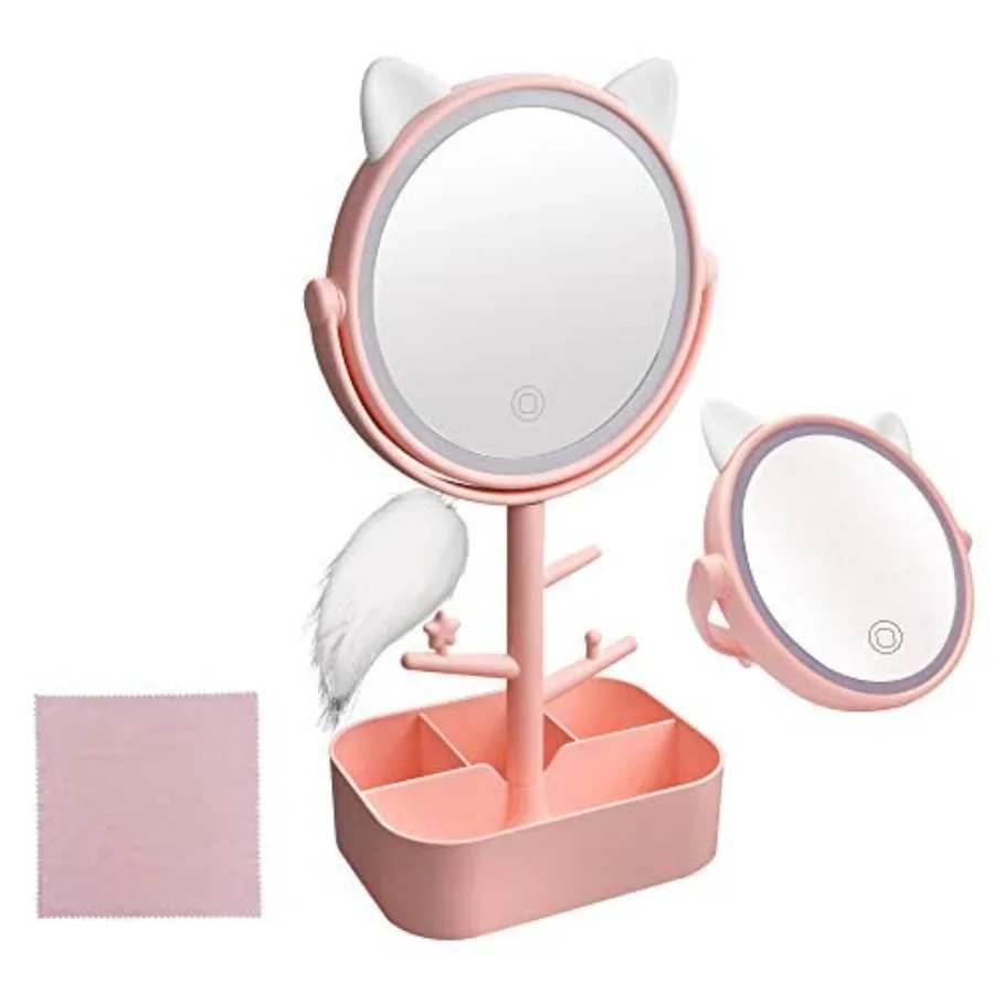 

Vanity Mirror with Lights and Desk Mirror Lights Touch-Screen Light Control Portable High Definition Cosmetic Lighted Up Mirror