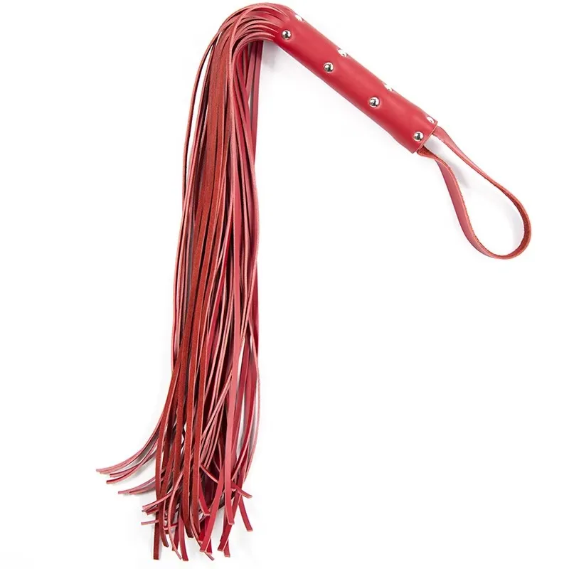 63CM Leather Horse Whip, Horse Training Real Whips, Leather Covered Punk Rivet Handle Whip