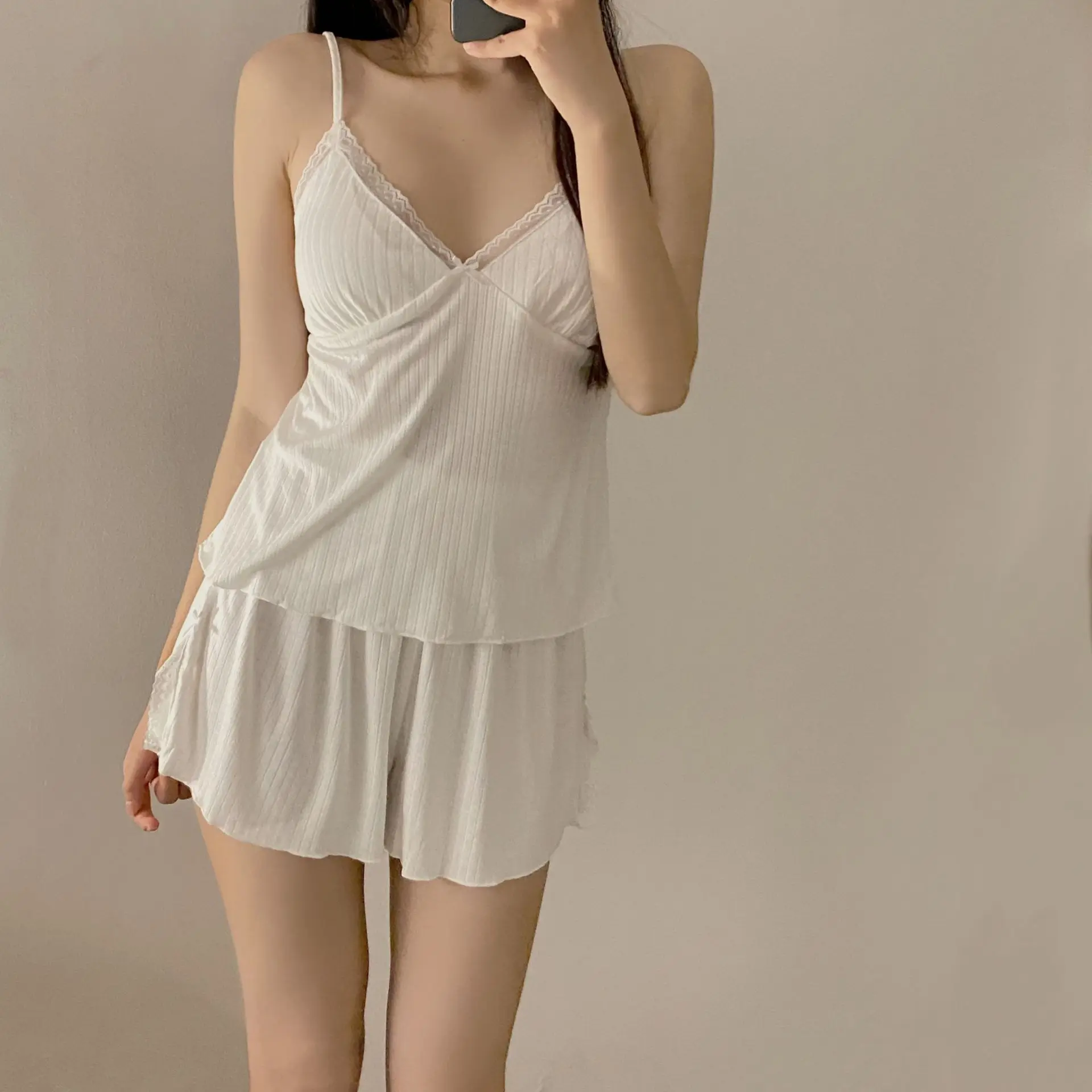 

FZSLCYIYI Summer Sexy Viscose Modal Women Sleeveless Sling Shorts Pajamas Sleepwear Homewear Nightwear