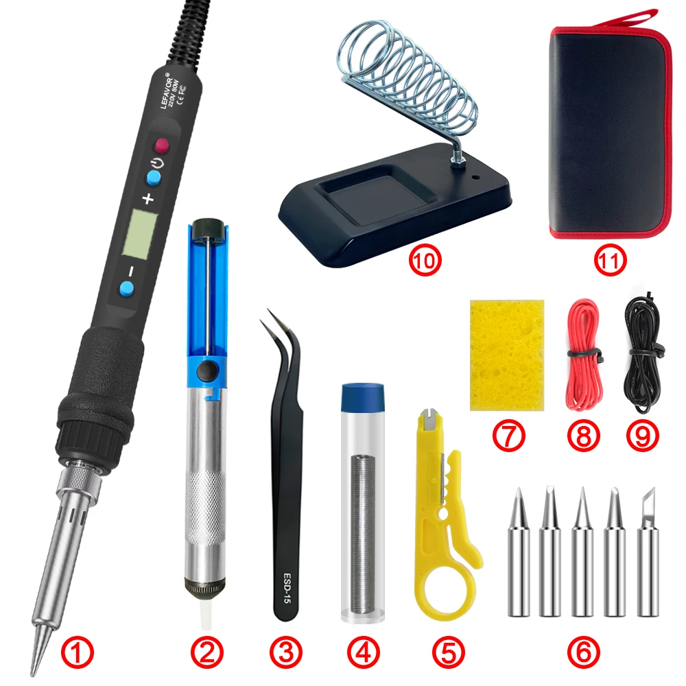 LEFAVOR 80W Digital display soldering iron welding set C/F switching calibration temperature 100-500C home repair DIY