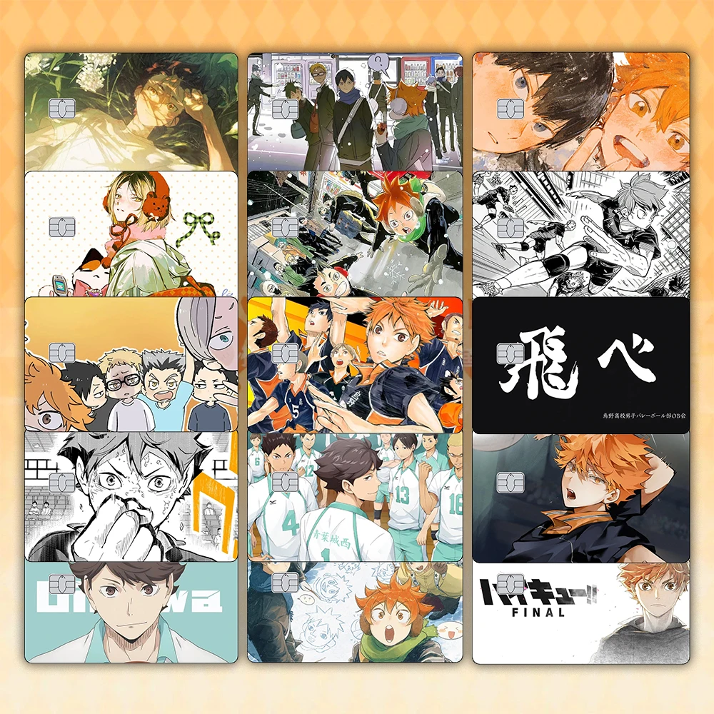 Pegatina de piel de tarjeta de crédito Haikyuu de Anime japonés, pegatinas mate Hinata para VISA JCB MasterCard y otras tarjetas IC de decoración
