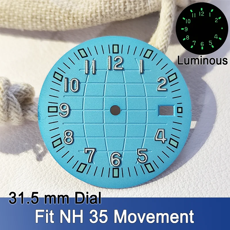 Циферблат 31,5 мм подходит для NH35 Grenad Style, циферблаты для часов, стрелки C3, зеленые светящиеся часы, наручные часы, аксессуары, запасные части