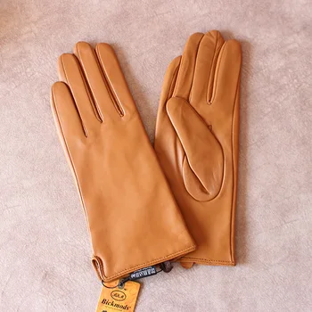 Gants en cuir de mouton de couleur pour femmes, doublure polaire de Style droit, voyage en plein air, cyclisme, conduite de voiture, printemps et automne