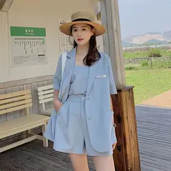 Women Summer Korean Blazer Set Casual Fashion Temperament Goddess Style Professional Suit Shorts Womens Two Piece Jacket Sets